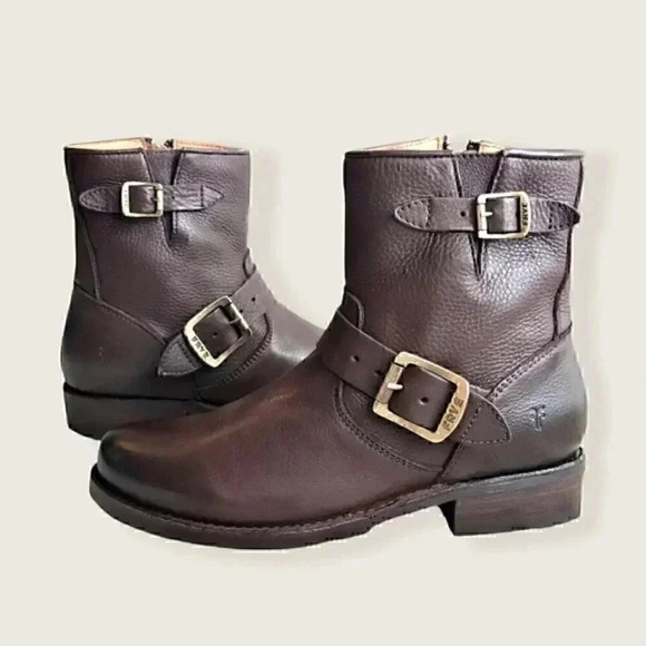 Frye Vicky Belt Buckle Leather Combat Ankle Boot - Picture 13 of 13